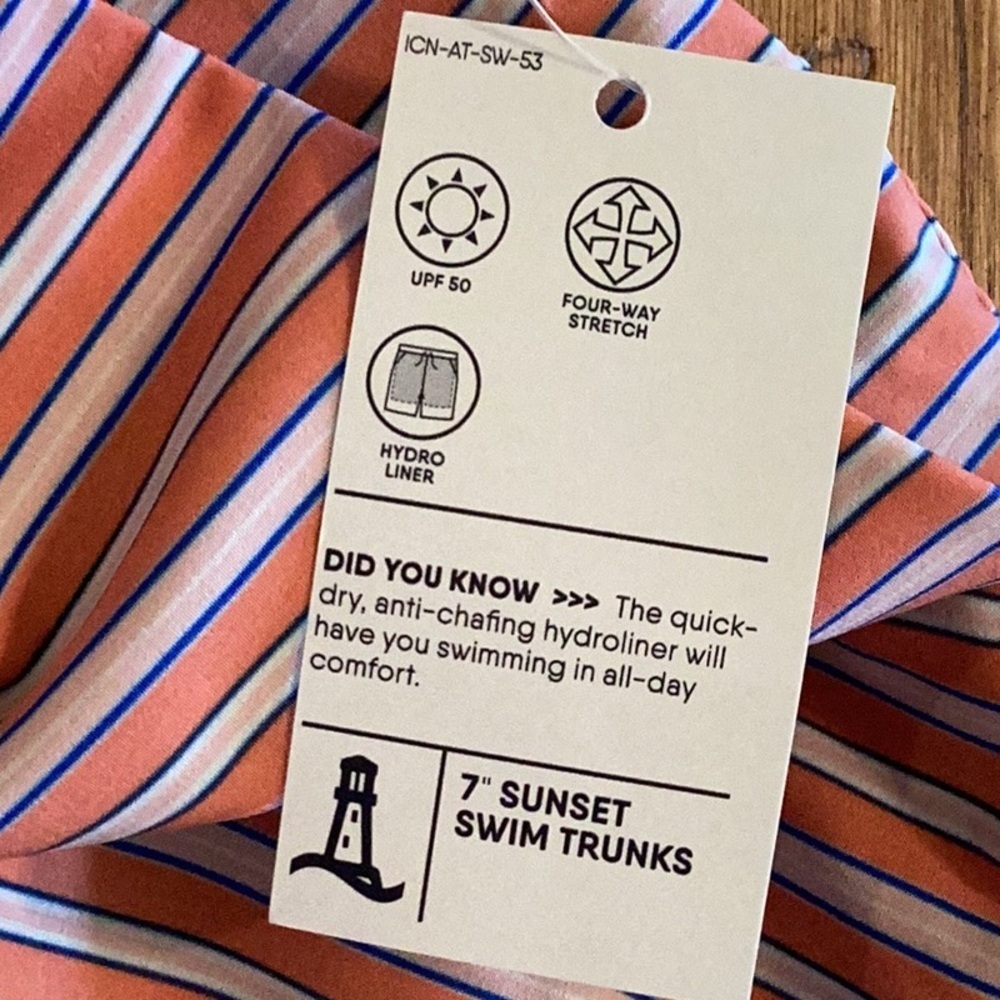 Lands’End Lined sunset 7” Swim trunks Color- Orange Stripe ❗️NWT❗️ - Picture 7 of 15